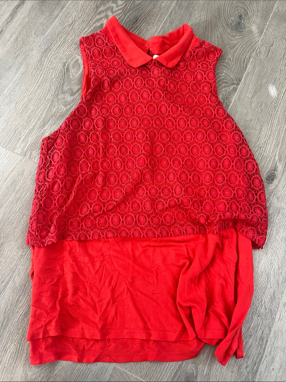 Elle Red Lace Overlay Sleeveless Polo Tank
